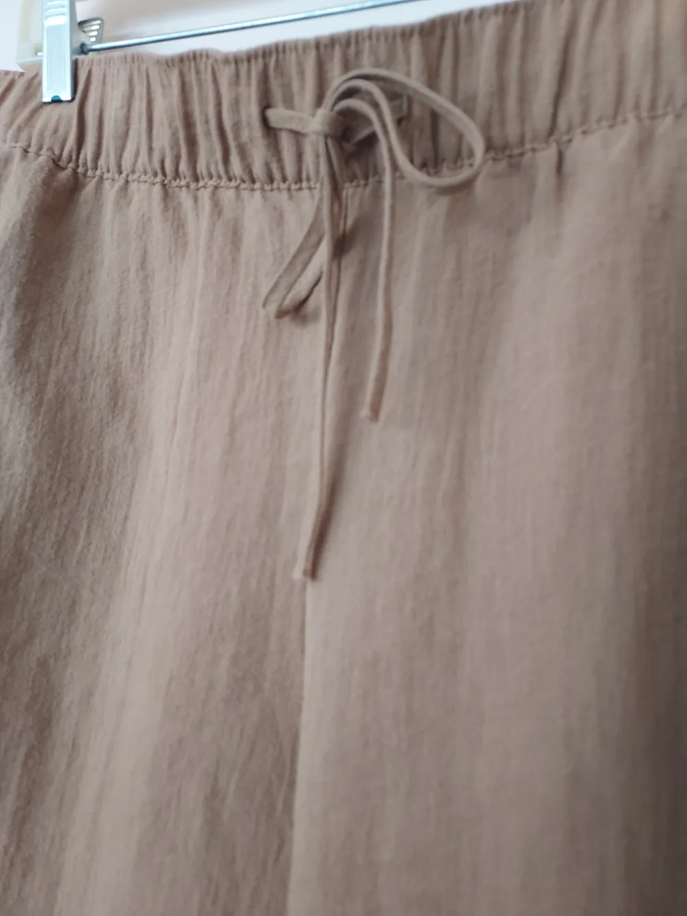 H&M Linen Blend Pull On Pants Dark Beige Travel Resort Comfort Vacation Beachy